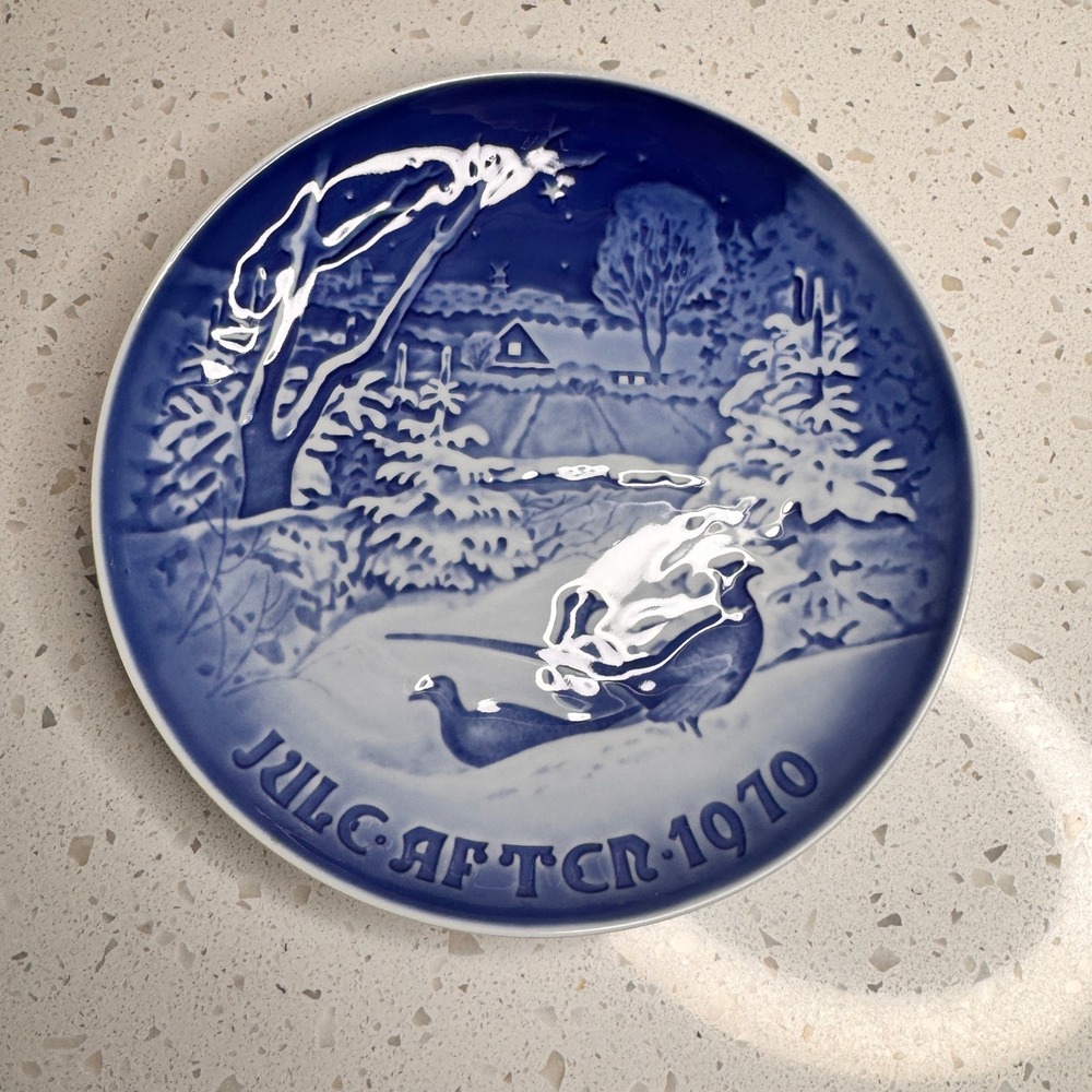 B&G Copenhagen Porcelain Christmas Plate Denmark Pheasants in Snow 1970